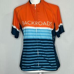 Garneau Backroads Women Cycling Jersey Medium Orange Blue Full Zip Bike Shirt M